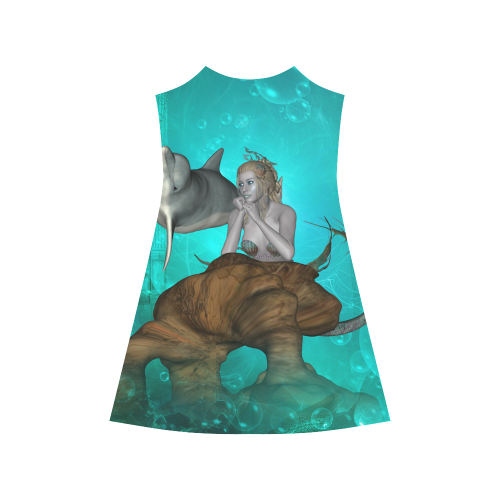 Beautiful mermaid with cute dolphin Alcestis Slip Dress (Model D05)