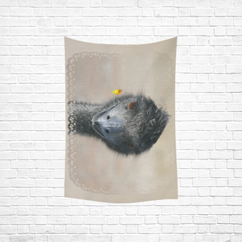 Happy Emu with Flower Cotton Linen Wall Tapestry 40"x 60"