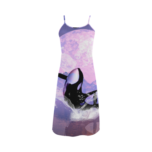 Awesome orca jumping by a heart Alcestis Slip Dress (Model D05)