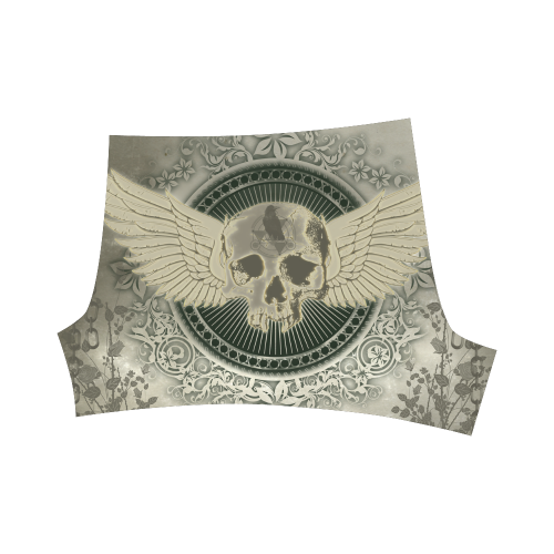 Skull with wings and roses on vintage background Briseis Skinny Shorts (Model L04)