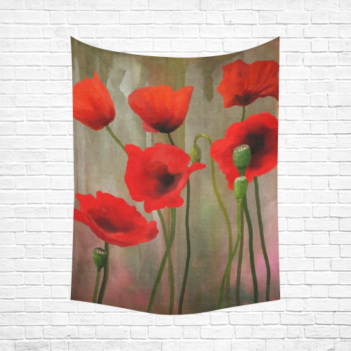 Poppies Cotton Linen Wall Tapestry 60"x 80"
