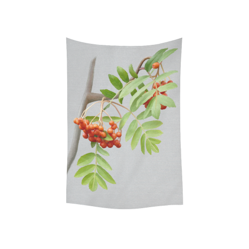 Rowan tree watercolor on gray Cotton Linen Wall Tapestry 40"x 60"