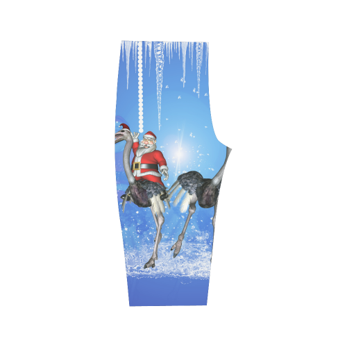 Funny ostrich with Santa Claus Hestia Cropped Leggings (Model L03)