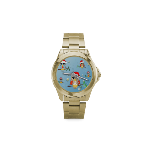 Cute cartoon christmas owls Custom Gilt Watch(Model 101)