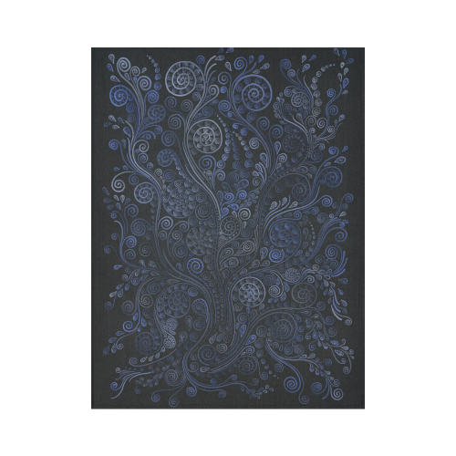 Ornamental Blue on Gray Cotton Linen Wall Tapestry 60"x 80"