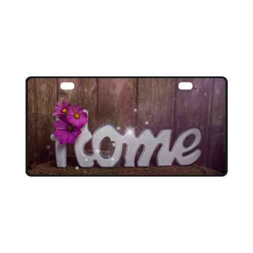 Home sweet Home with purple flowers and sparkle License Plate