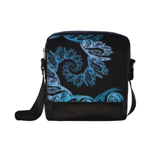 Elegant Ice Blue Floral Swirl Fractal Crossbody Nylon Bags (Model 1633)