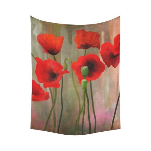 Poppies Cotton Linen Wall Tapestry 60"x 80"