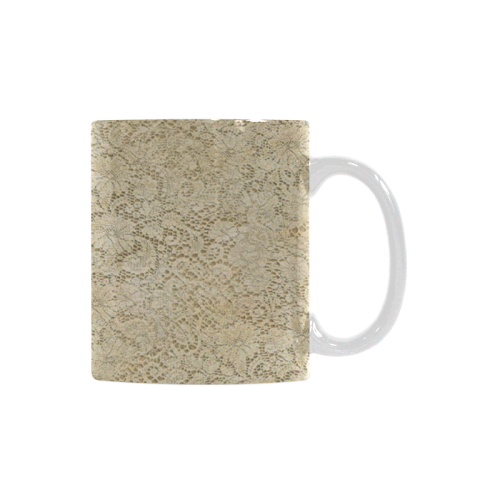 Old CROCHET / LACE FLORAL pattern - beige White Mug(11OZ)