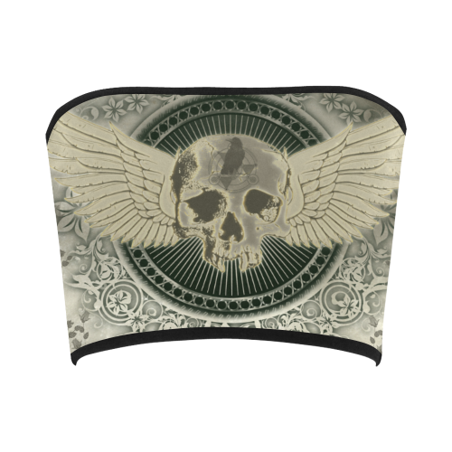 Skull with wings and roses on vintage background Bandeau Top