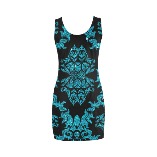 Teal Glitter Black Damask Medea Vest Dress (Model D06)