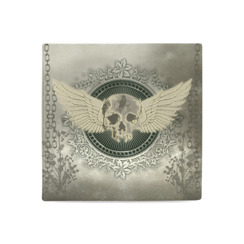 Skull with wings and roses on vintage background Women's Leather Wallet (Model 1611)