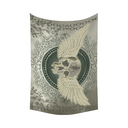Skull with wings and roses on vintage background Cotton Linen Wall Tapestry 90"x 60"
