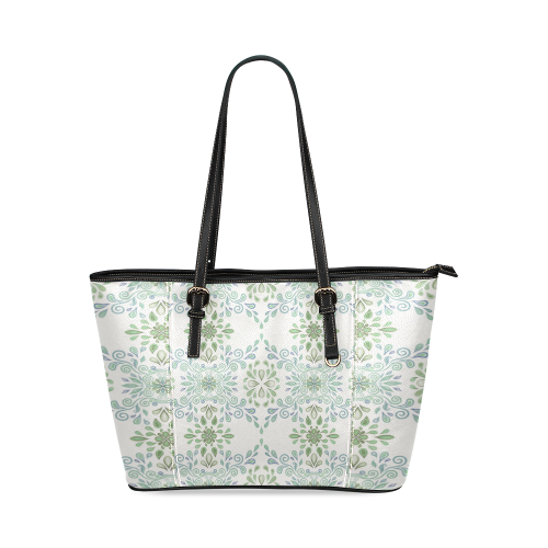 Blue and Green watercolor pattern Leather Tote Bag/Small (Model 1640)