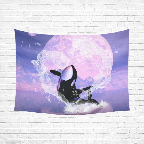 Awesome orca jumping by a heart Cotton Linen Wall Tapestry 80"x 60"