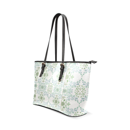 Blue and Green watercolor pattern Leather Tote Bag/Small (Model 1640)