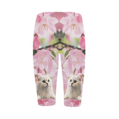 Cat and Flowers Hestia Cropped Leggings (Model L03)