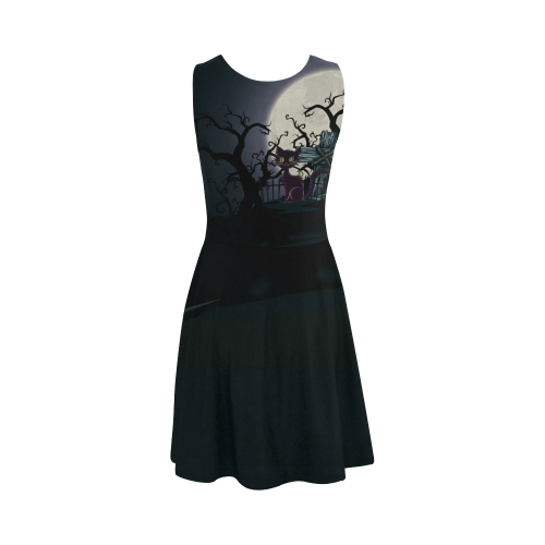 Vintage Halloween Cemetery Cat Atalanta Sundress (Model D04)