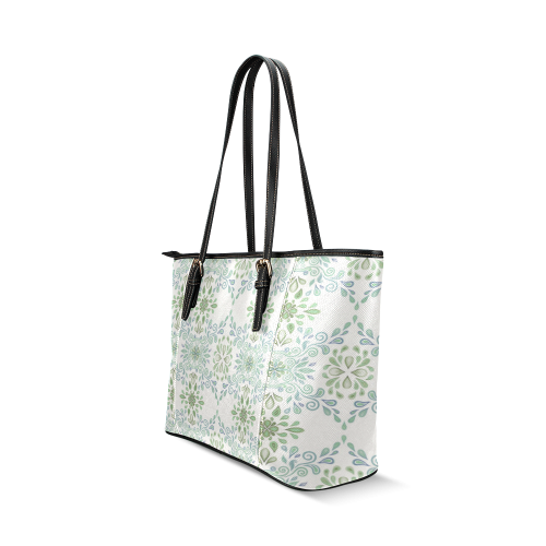 Blue and Green watercolor pattern Leather Tote Bag/Small (Model 1640)