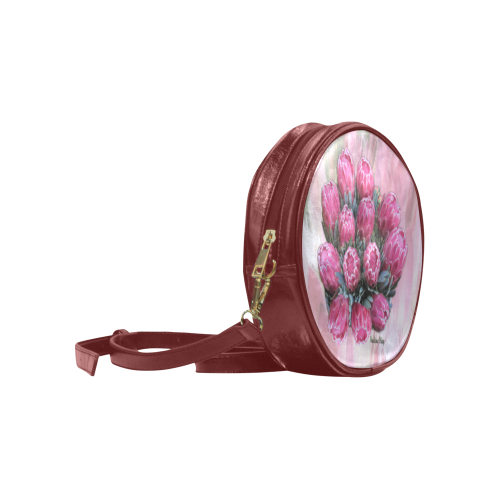 pink ice protea Round Sling Bag (Model 1647)