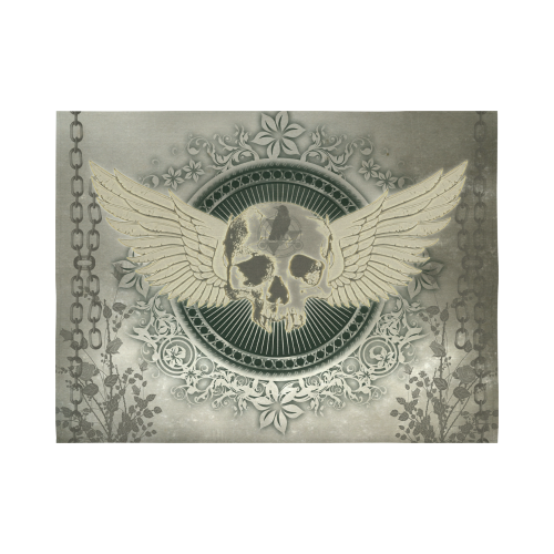 Skull with wings and roses on vintage background Cotton Linen Wall Tapestry 80"x 60"