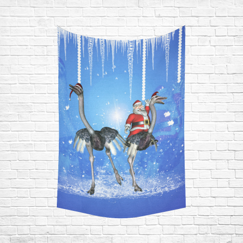 Funny ostrich with Santa Claus Cotton Linen Wall Tapestry 60"x 90"