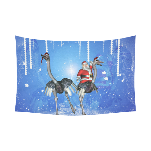 Funny ostrich with Santa Claus Cotton Linen Wall Tapestry 90"x 60"