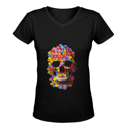 Halloween Candy Sugar Skull Women's Deep V-neck T-shirt (Model T19)