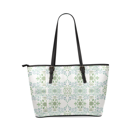 Blue and Green watercolor pattern Leather Tote Bag/Small (Model 1640)