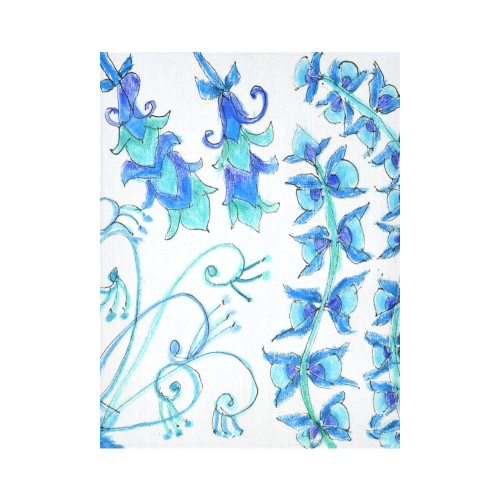 Dancing Aqua Blue Vines, Flowers Zendoodle Garden Cotton Linen Wall Tapestry 60"x 80"