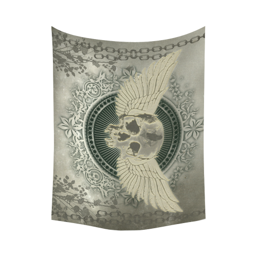 Skull with wings and roses on vintage background Cotton Linen Wall Tapestry 80"x 60"