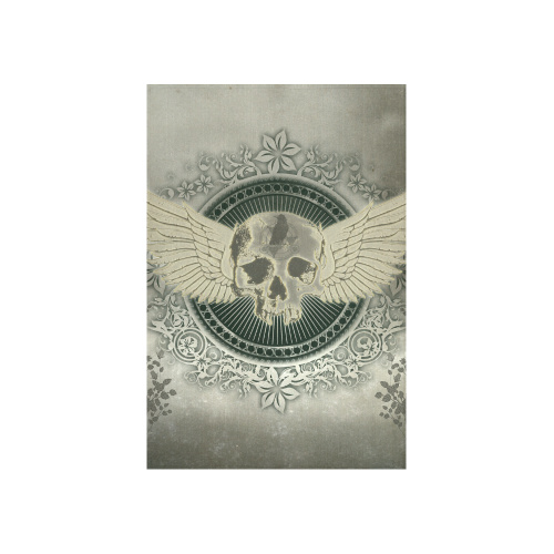 Skull with wings and roses on vintage background Cotton Linen Wall Tapestry 40"x 60"