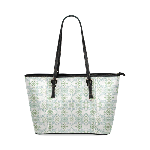 Blue and Green pattern Leather Tote Bag/Small (Model 1640)