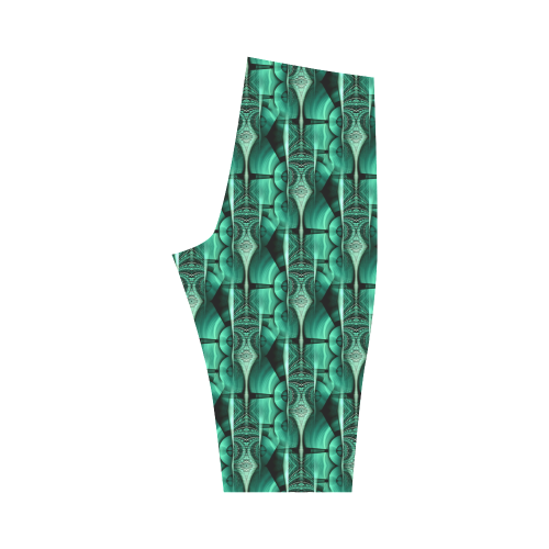 3D Kaleidoscope MOSAIC pattern - ocean green Hestia Cropped Leggings (Model L03)