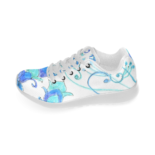 Dancing Aqua Blue Vines, Flowers Zendoodle Garden Women’s Running Shoes (Model 020)