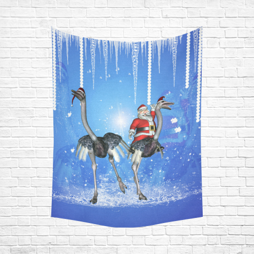 Funny ostrich with Santa Claus Cotton Linen Wall Tapestry 60"x 80"