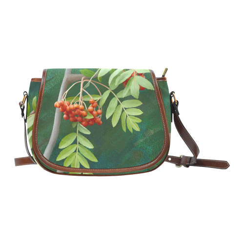 Watercolor Rowan tree - Sorbus aucuparia Saddle Bag/Small (Model 1649) Full Customization