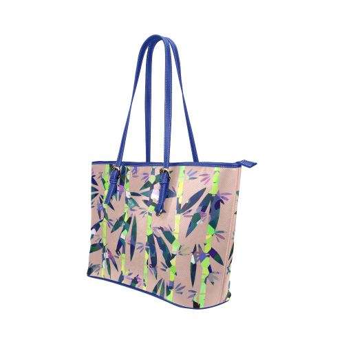 Bamboo Leaves Leather Tote Bag/Small (Model 1651)