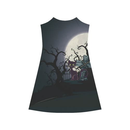 Vintage Halloween Cemetery Cat Alcestis Slip Dress (Model D05)