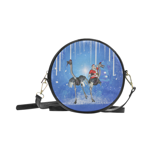 Funny ostrich with Santa Claus Round Sling Bag (Model 1647)