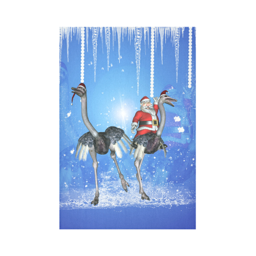 Funny ostrich with Santa Claus Cotton Linen Wall Tapestry 60"x 90"