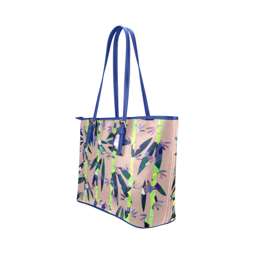 Bamboo Leaves Leather Tote Bag/Small (Model 1651)