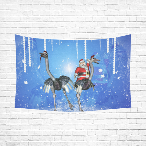 Funny ostrich with Santa Claus Cotton Linen Wall Tapestry 90"x 60"