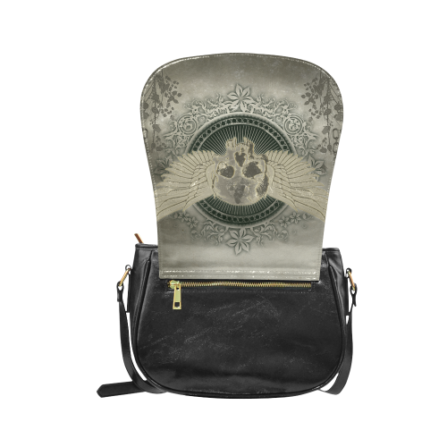 Skull with wings and roses on vintage background Classic Saddle Bag/Small (Model 1648)