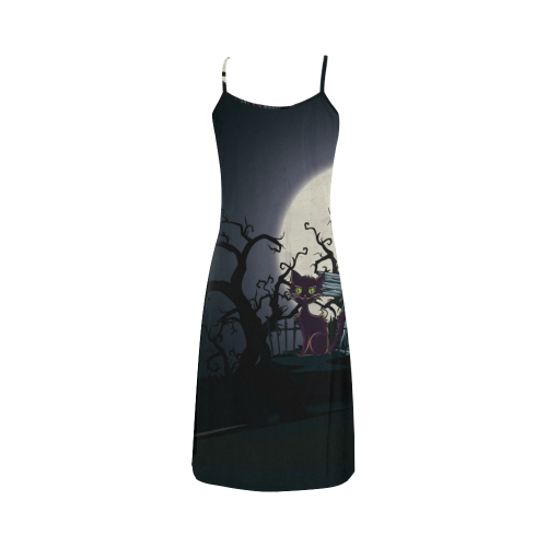 Vintage Halloween Cemetery Cat Alcestis Slip Dress (Model D05)