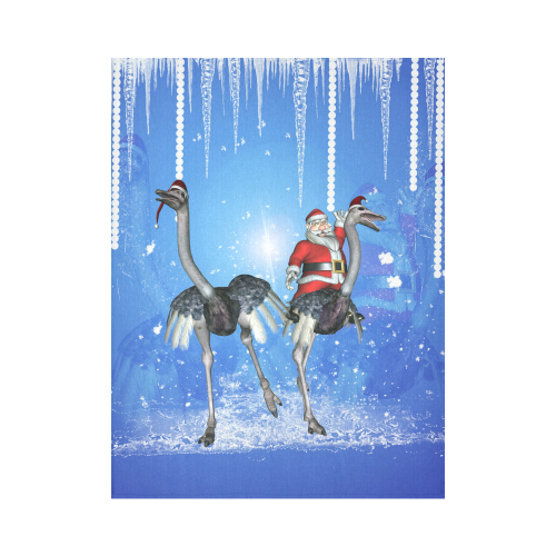 Funny ostrich with Santa Claus Cotton Linen Wall Tapestry 60"x 80"