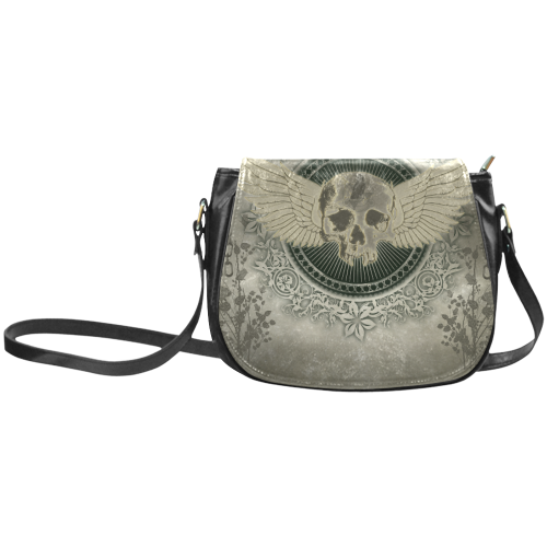 Skull with wings and roses on vintage background Classic Saddle Bag/Small (Model 1648)