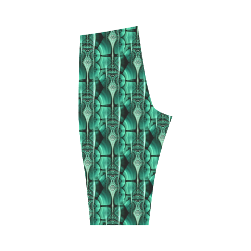 3D Kaleidoscope MOSAIC pattern - ocean green Hestia Cropped Leggings (Model L03)