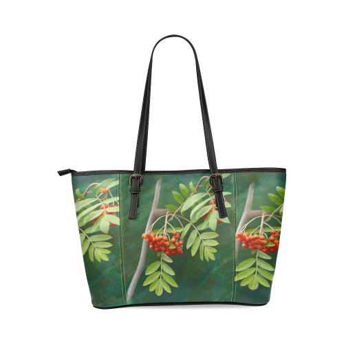 Watercolor Rowan tree - Sorbus aucuparia Leather Tote Bag/Small (Model 1640)