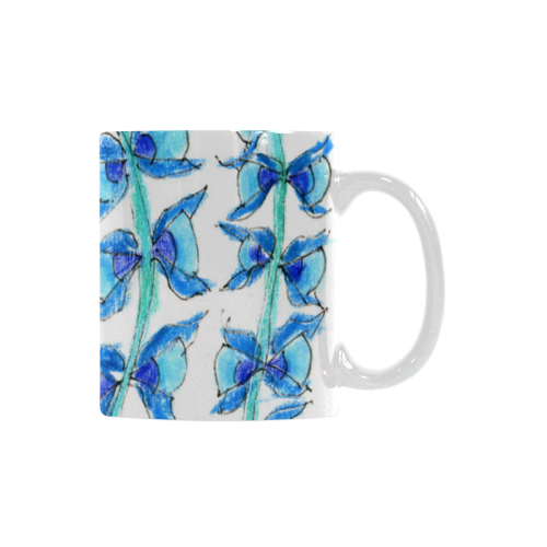 Dancing Aqua Blue Vines, Flowers Zendoodle Garden White Mug(11OZ)